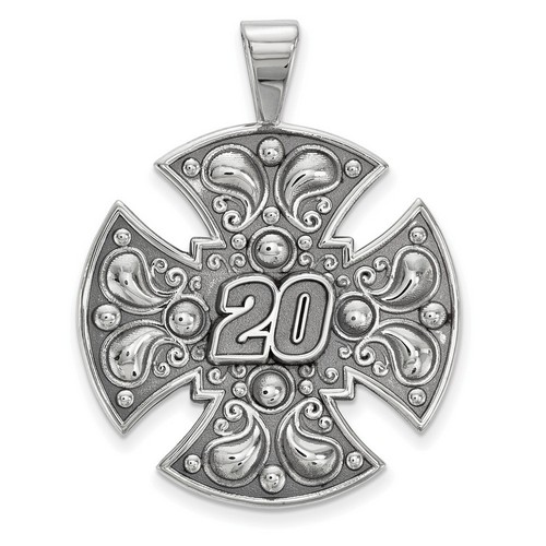 Matt Kenseth #20 Men's Large Maltese Style Cross Pendant in Sterling Silver
