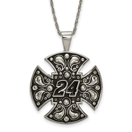 Jeff Gordon #24 Stainless Steel Large Bali Style Maltese Cross Pendant