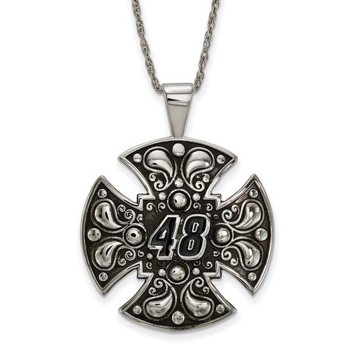 Jimmie Johnson #48 Stainless Steel Large Bali Style Maltese Cross Pendant