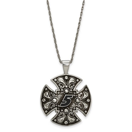 Kasey Kahne #5 Stainless Steel Large Bali Style Maltese Cross Pendant