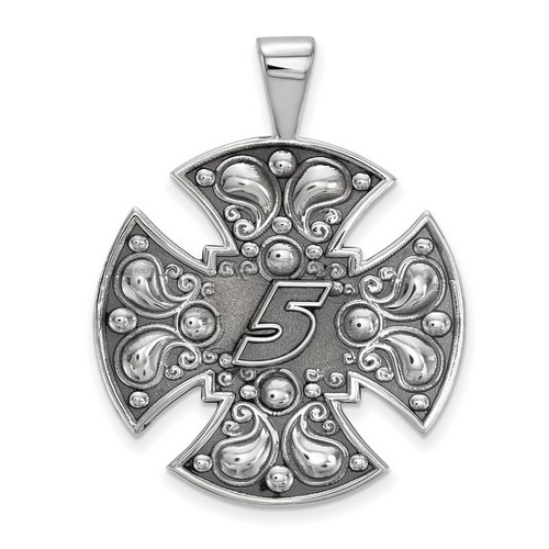 Kasey Kahne #5 Men's Large Maltese Style Cross Pendant in Sterling Silver