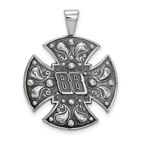Dale Earnhardt Jr #88 Men's Large Maltese Style Cross Pendant in Sterling Silver
