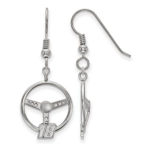 Kyle Busch #18 Number On Steering Wheel Sterling Silver Shepherd's Hook Earrings