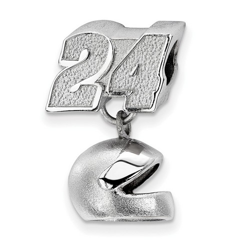 Jeff Gordon #24 Number Bead & 3D Dangle Helmet In Sterling Silver 4.23 Gr