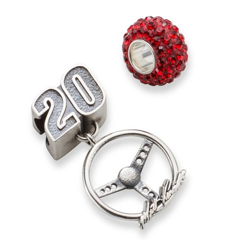 Matt Kenseth #20 Red Crystal Car Number & Steering Wheel Bead In Sterling Silver