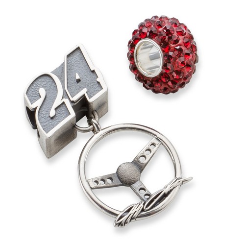 Jeff Gordon #24 Red Crystal Car Number & Steering Wheel Bead In Sterling Silver