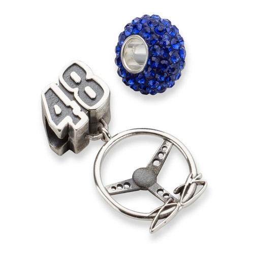 Jimmie Johnson #48 Blue Crystal Steering Wheel Bead In Sterling Silver