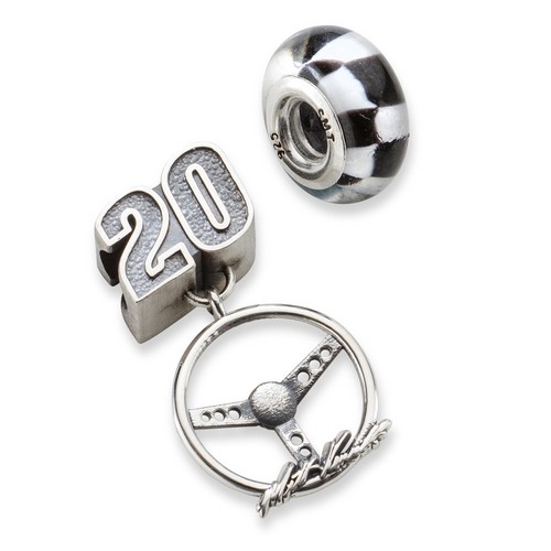 Matt Kenseth #20 Checkered Flag Car Number & Steering Wheel Sterling Silver Bead