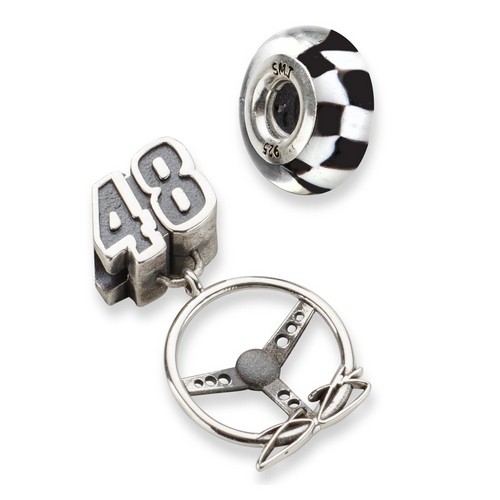 Jimmie Johnson #48 Checkered Flag Number & Steering Wheel Sterling Silver Bead