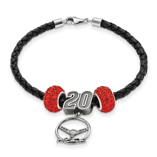 Matt Kenseth #20 Two Red Crystal Beads Steering Wheel & Black Leather Bracelet