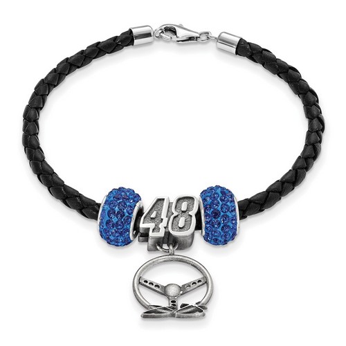 Jimmie Johnson #48 Two Blue Crystal Steering Wheel & Black Leather Bracelet