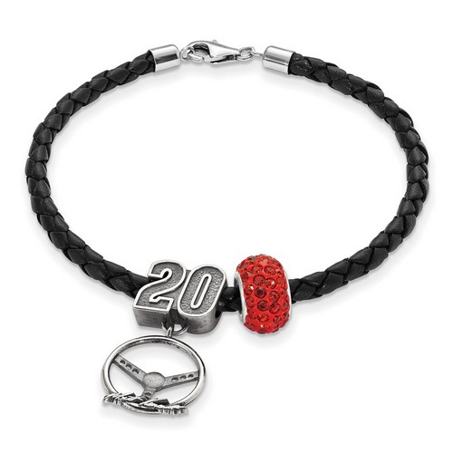 Matt Kenseth #20 Red Crystal Silver Bead Steering Wheel & Black Leather Bracelet