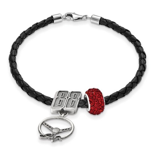 Dale Earnhardt Jr #88 Red Crystal Bead Steering Wheel & Black Leather Bracelet