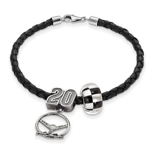 Matt Kenseth #20 Checkered Flag Bead Steering Wheel & Black Leather Bracelet