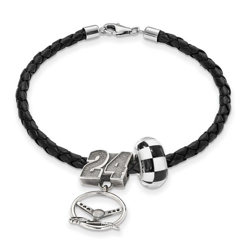 Jeff Gordon #24 Checkered Flag Bead Steering Wheel & Black Leather Bracelet