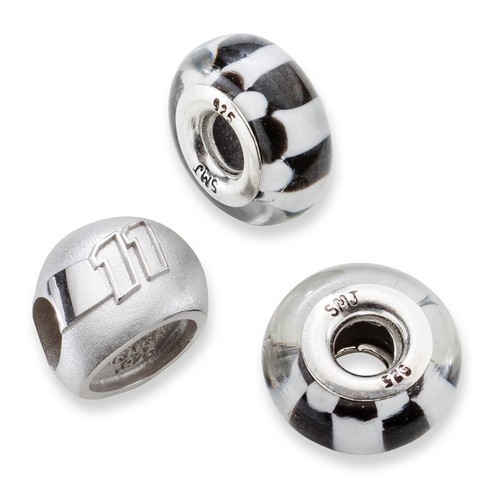 Denny Hamlin #11 Two Checkered Flag & Driver Number Helmet Sterling Silver Beads