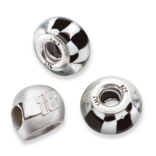 Kyle Busch #18 Two Checkered Flag & Driver Number Helmet Sterling Silver Beads