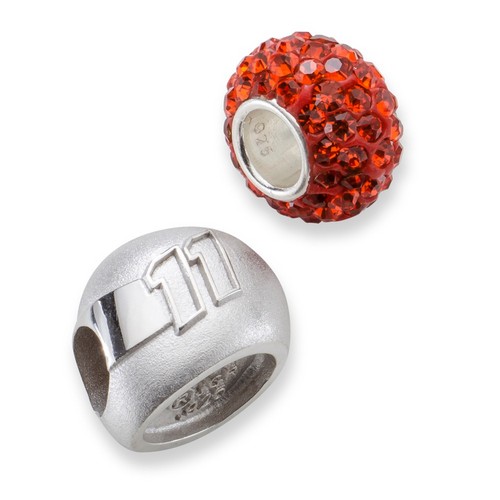 Denny Hamlin #11 Orange Crystal Helmet & Car Number Bead In Sterling Silver