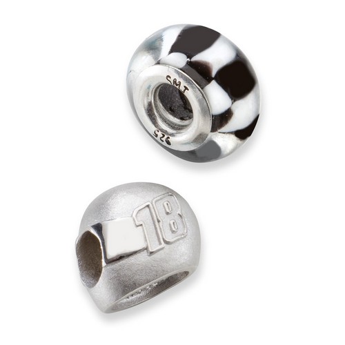 Kyle Busch #18 Checkered Flag Helmet & Car Number Bead In Sterling Silver