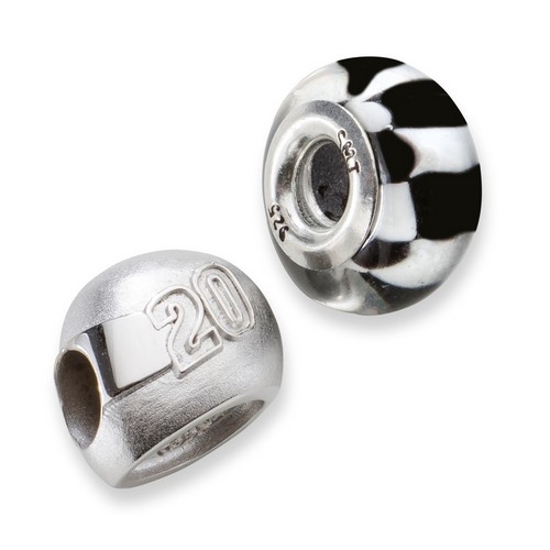 Matt Kenseth #20 Checkered Flag Helmet & Car Number Bead In Sterling Silver