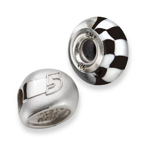 Kasey Kahne #5 Checkered Flag Helmet & Car Number Bead In Sterling Silver