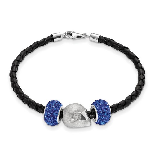 Kasey Kahne #5 Two Blue Crystal Silver Beads Helmet & Black Leather Bracelet