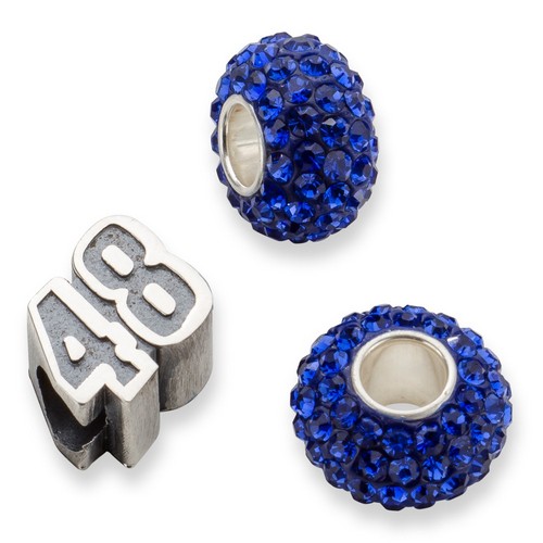 Jimmie Johnson #48 Two Blue Crystal & Driver Number Sterling Silver Beads