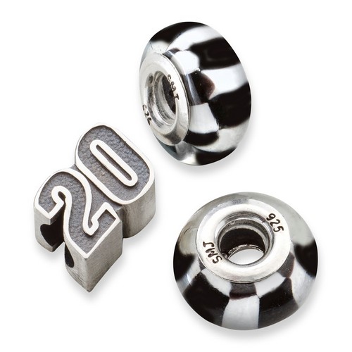 Matt Kenseth #20 Two Checkered Flag & Driver Number Sterling Silver Beads