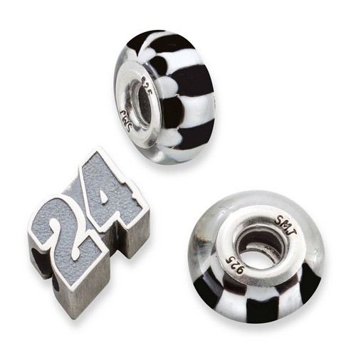 Jeff Gordon #24 Two Checkered Flag & Driver Number Sterling Silver Beads