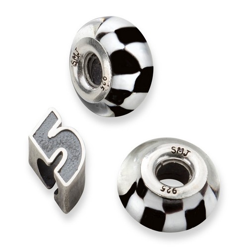 Kasey Kahne #5 Two Checkered Flag & Driver Number Sterling Silver Beads
