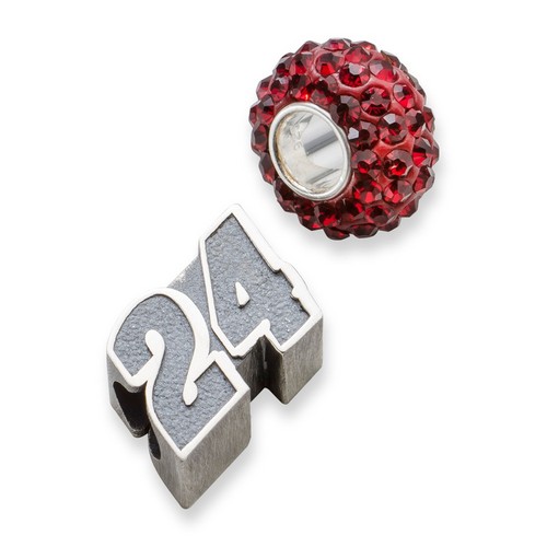 Jeff Gordon #24 Red Crystal & Car Number Bead In Sterling Silver