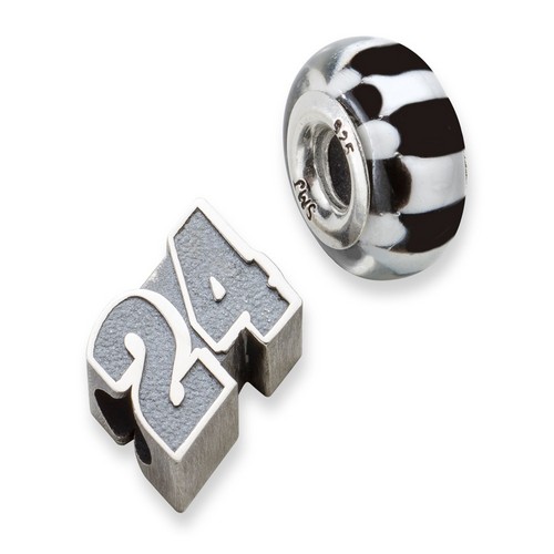 Jeff Gordon #24 Checkered Flag & Car Number Bead In Sterling Silver