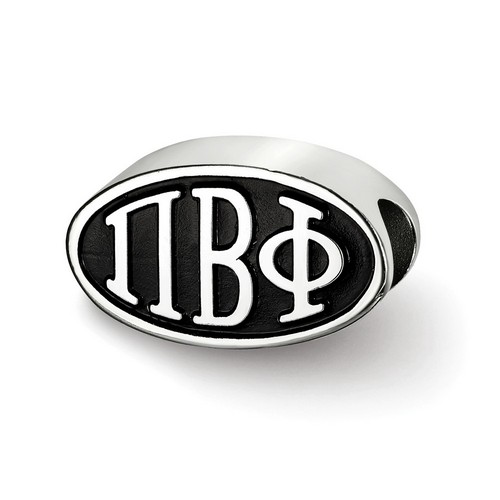 Pi Beta Phi Sorority Black Oval Greek House Letters Bead in Sterling Silver