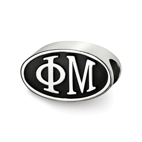 Phi Mu Sorority Black Oval Greek House Letters Bead in Sterling Silver