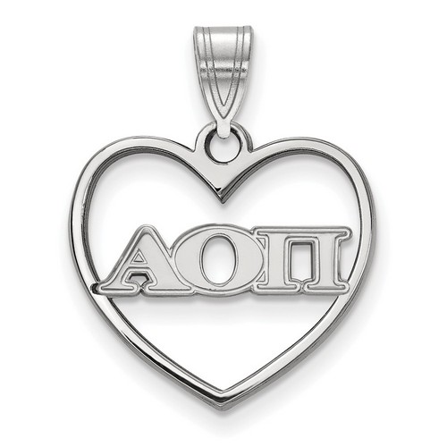 Alpha Omicron Pi Sorority Heart Pendant in Sterling Silver 1.46 gr
