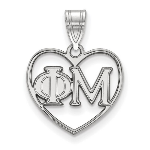 Phi Mu Sorority Heart Pendant in Sterling Silver 1.46 gr