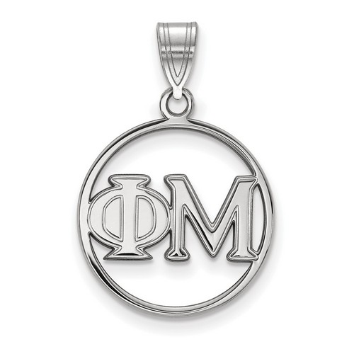 Phi Mu Sorority Small Circle Pendant in Sterling Silver 1.50 gr