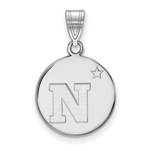 US Naval Academy Navy Midshipmen Medium Disc Pendant in Sterling Silver 2.24 gr