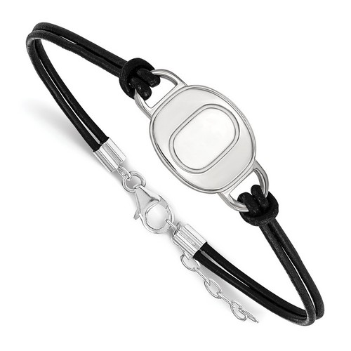 University of Oregon Ducks Small Sterling Silver Center Logo Leather Bracelet