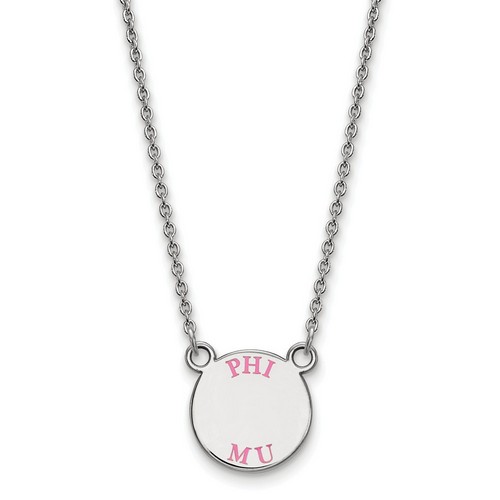 Phi Mu Sorority XS Pendant Necklace in Sterling Silver 3.40 gr