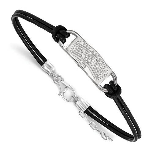 San Antonio Spurs Small Sterling Silver Center Logo Leather Bracelet 3.65 gr