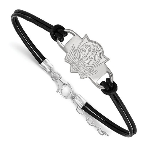 Dallas Mavericks Small Sterling Silver Center Logo Leather Bracelet 4.37 gr