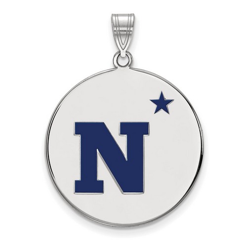 US Naval Academy Navy Midshipmen XL Disc Pendant in Sterling Silver 5.45 gr