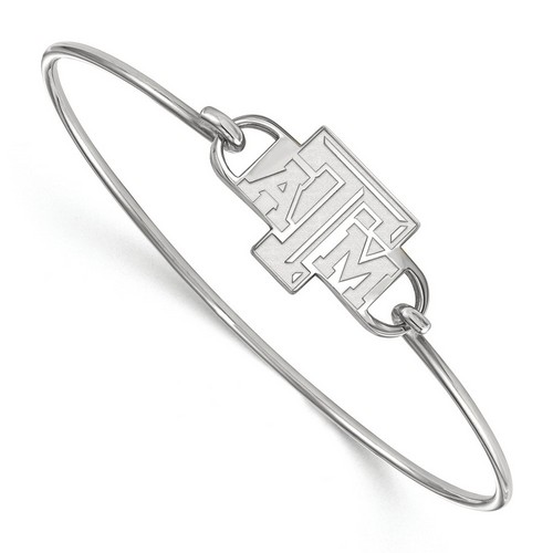 Texas A&M University Aggies Small Centered Logo Sterling Silver Wire Bangle