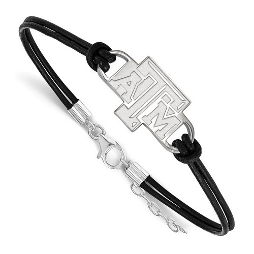 Texas A&M University Aggies Sterling Silver Center Logo Leather Bracelet 4.41 gr