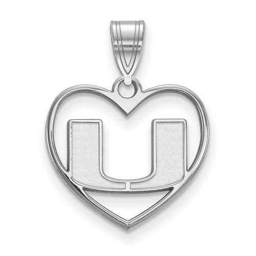 University of Miami Hurricanes Sterling Silver Heart Pendant 1.23 gr