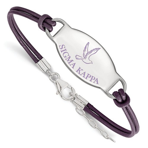 Sigma Kappa Sorority Enameled Oval Leather Bracelet in Sterling Silver 5.40 gr