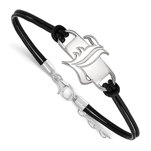 University of Louisville Cardinals Small Sterling Silver Logo Leather Bracelet