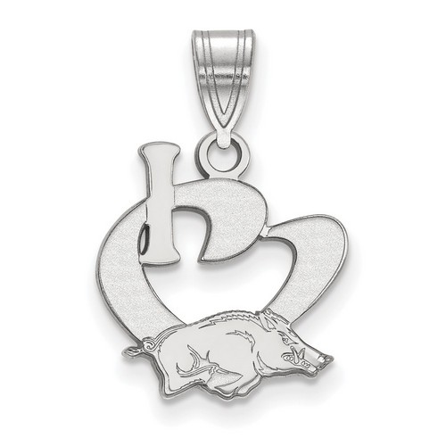 I Love University of Arkansas Razorbacks Large Sterling Silver Logo Pendant