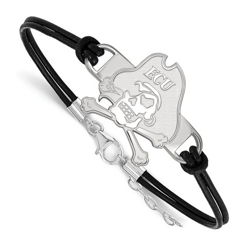 East Carolina University Pirates Large Sterling Silver Logo Leather Bracelet